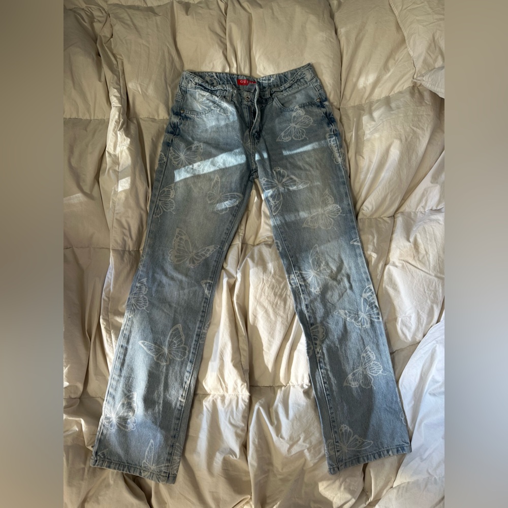 Guess Light Blue Butterfly Pattern Skinny Jeans